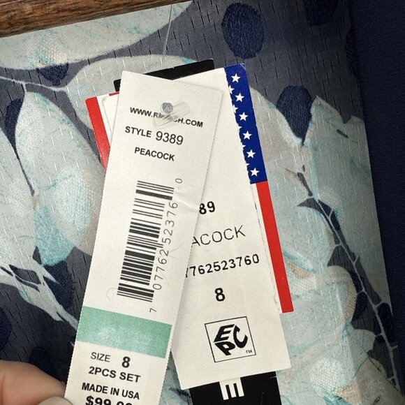 R&M Richards Womens Size 8 Navy Blue Floral Necklace Jacket & Dress Set Cocktail - Picture 9 of 12